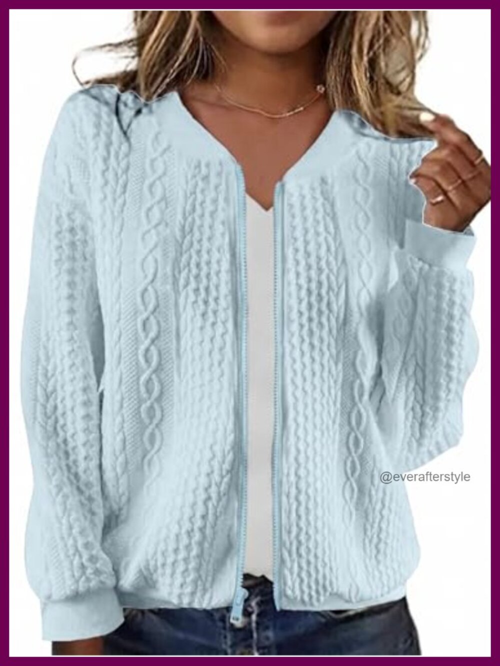 Womens Zip Up Cardigan Cable Knit Hoodie Long Sleeve Crewneck Sweater